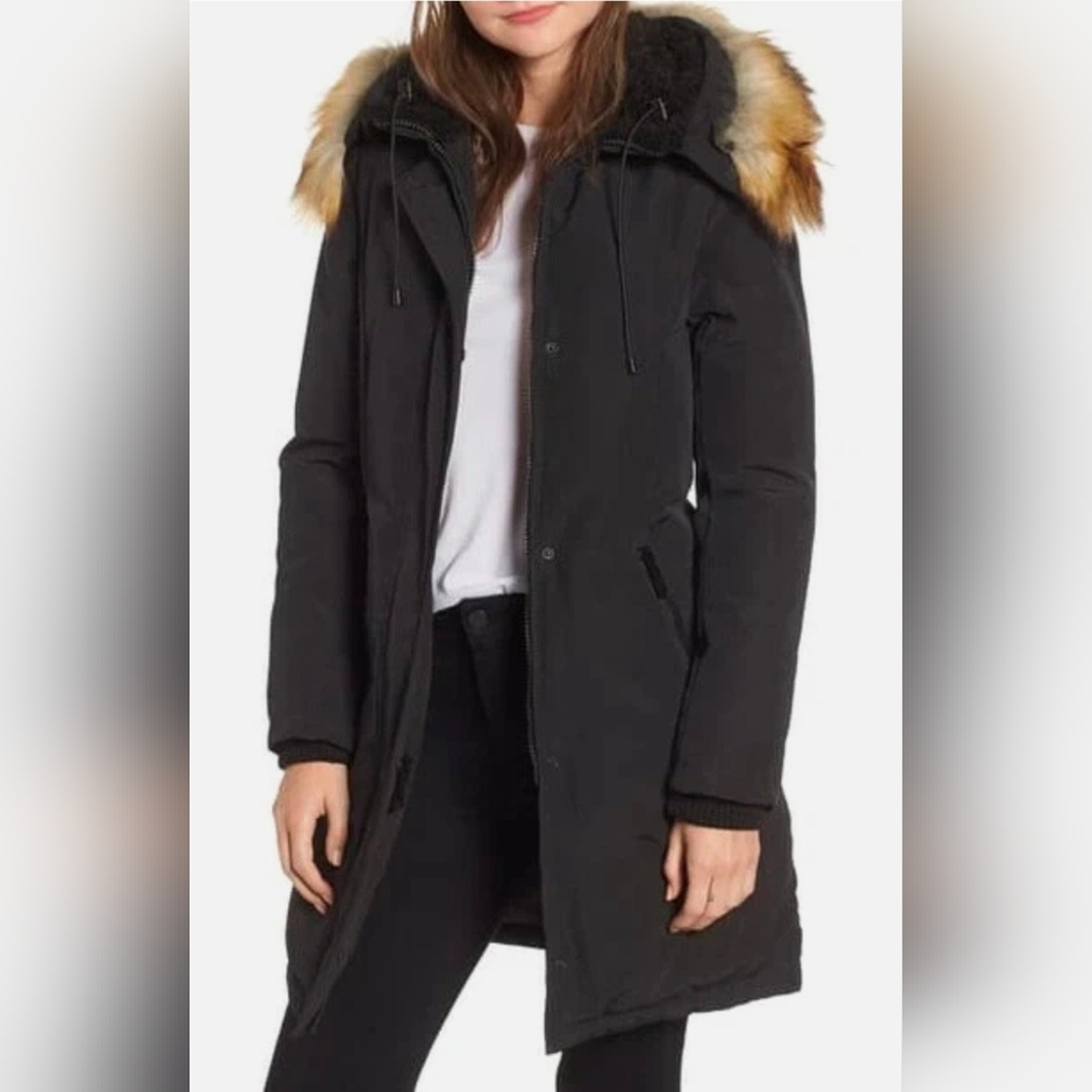 Sam Edelman Black Puffer Coat with Fur Trim
